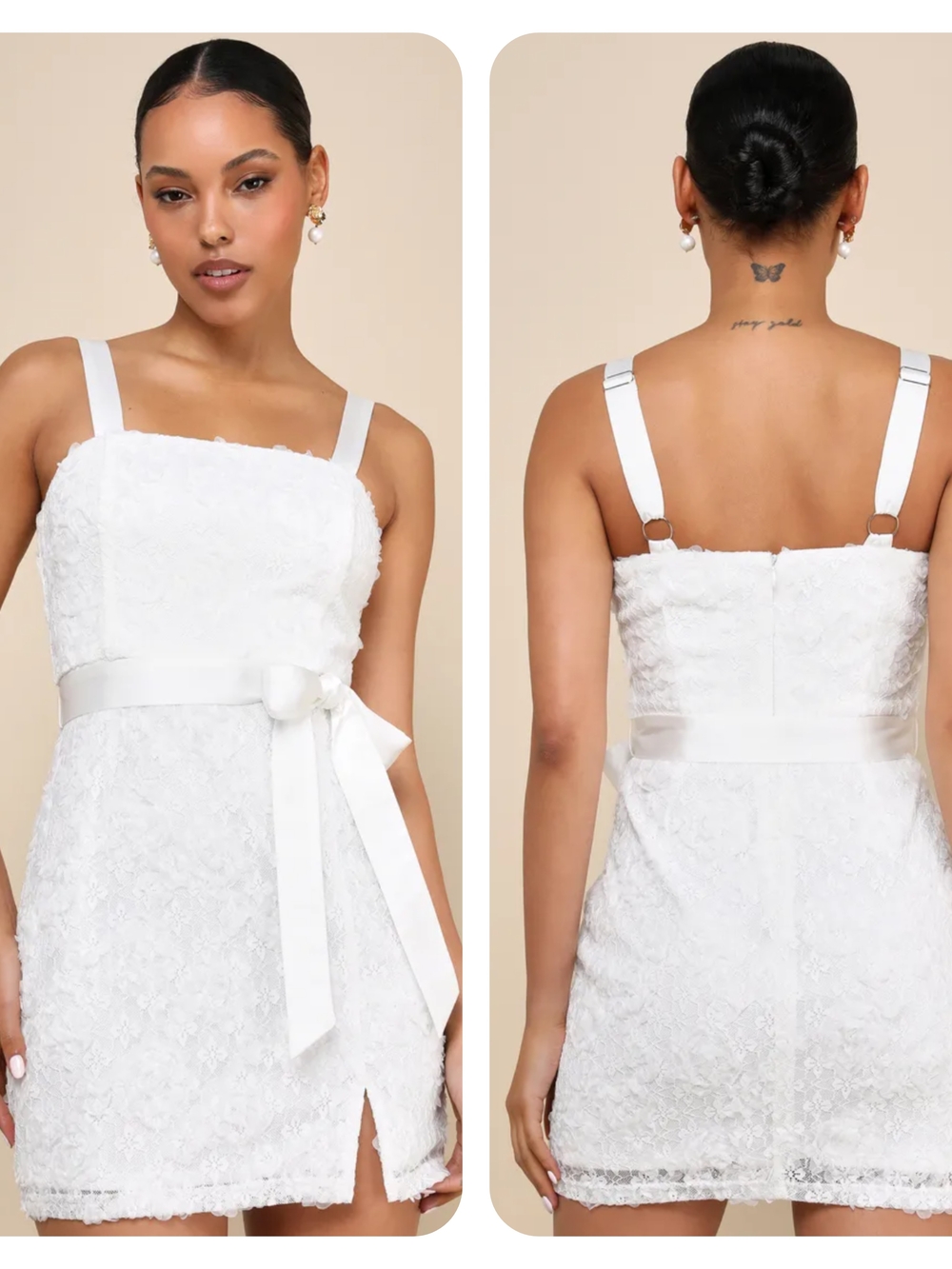 Lulus Perfect Design 3D White Floral Lace Sleeveless Tie Front Mini Dress XL